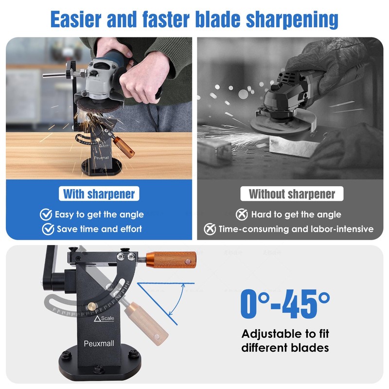 Lawn Mower Blade Sharpener, 15°-45° Adjustable Frame with Ball Bearing