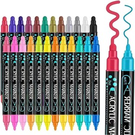 ADGIJNNOUW 24 Colores Plumones Acrilicos Doble Punta, Rotuladores Acrilicos, Resistente al Agua, Seguro, Acrylic Markers para Piedras, Cristal, Madera, Cerámica, Plastico, Huevos de Pascua