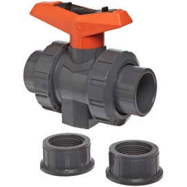 GF Piping Systems PVC True Union Ball Valve, Two Piece, PTFE Seat, EPDM Seal, 1-1/2" Socket/NPT Threaded