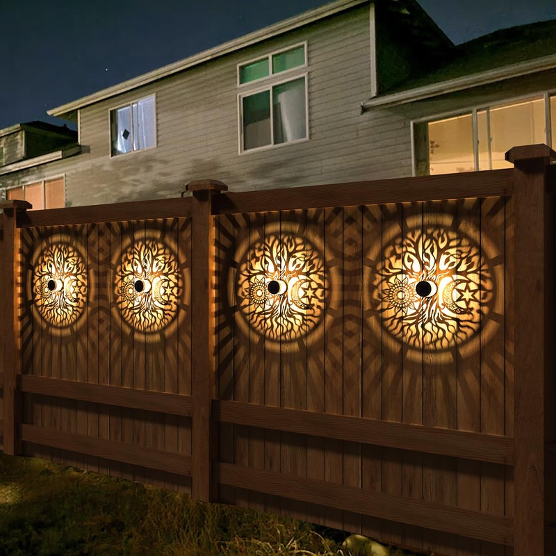 gardencave 4 Pack Solar Fence Lights Metal Solar Powered Outdoor