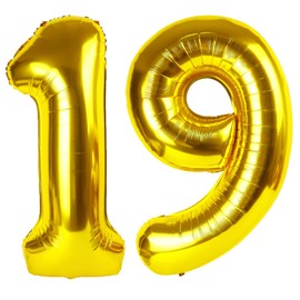 40 Inch Gold Balloon Number 19 Balloon,Jumbo Mylar Foil Helium Balloon for 19 Birthday Digital Balloons for Birthday Party,Wedding Anniversary Party Decorations