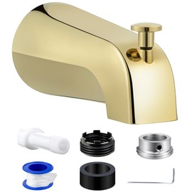 Dreyoo Tub Spout (Universal Fits 1/2" Copper Pipe, 1/2" IPS and 3/4" IPS), Bathroom Bathtub Faucet with Adapters and Hex Wrench(Polished Brass,Simple)
