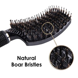 Premium Boar Bristle Hair Brush Set – Vented Design for Quick Blow Drying, Detangling Nylon Pins, Curved & Oversized Head for Maximum Scalp Contact – Benefits All Hair Types – Pack of 2