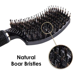 Premium Boar Bristle Hair Brush Set – Vented Design for Quick Blow Drying, Detangling Nylon Pins, Curved & Oversized Head for Maximum Scalp Contact – Benefits All Hair Types – Pack of 2