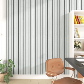 Wallercity White/Gray Self Adhesive Wood Slat Wall Paneling 3D Panels for Wall Decor Soundproof Peel and Stick Wooden Panels for Bedroom Kitchen 11.8''x197'' Vinyl Waterproof Faux Wood Fence Wallpaper