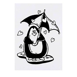 'Umbrella Penguin & Hearts' Temporary Tattoo - Water Resistant, Skin-Safe, Non-Toxic Transfer (TO00048318)