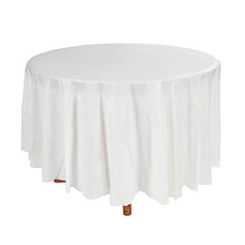 Fun Express White Plastic Round TABLECOVER (82") - Party Supplies - 1 Piece