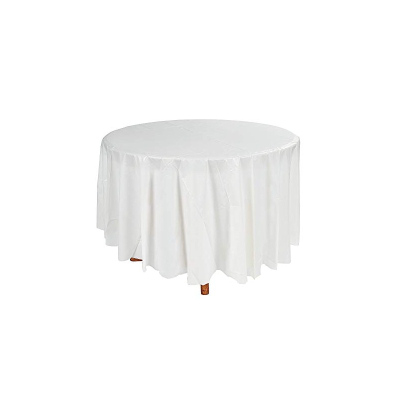 Fun Express White Plastic Round TABLECOVER (82") - Party Supplies
