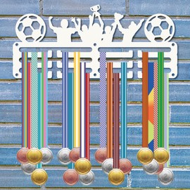 CREATCABIN Medaillenaufhänger Fußballmedaillen Wandhalter Medaillenauszeichnungen Klein Weiß Aufhängen Sportmedaillen Eisen Wandmontage Display Für Heimabzeichen Aufbewahrung Basketballsiegern 29x13cm