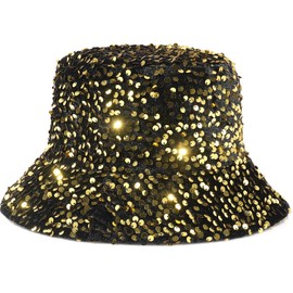 MESU Sequin Bucket Hat Shiny Bling Sun Hats Glitter for Women Men Gold