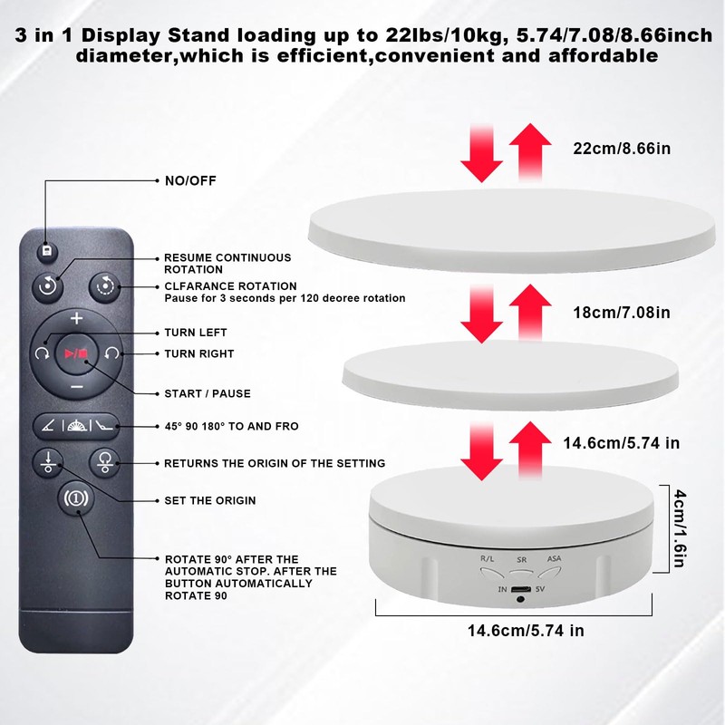 3 In 1 Rotating Display Stand, Photography Turntable Electric Rotating