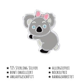 Monkimau Girls' Koala Stud Earrings 925 Sterling Silver with Bow, Sterling Silver, No Gemstone