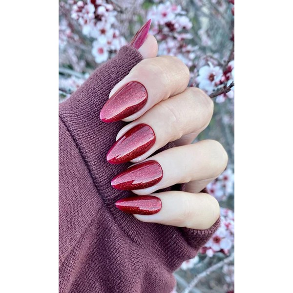 Red Press On Nails,Medium Almond Fake Nails Handmade Gel False
