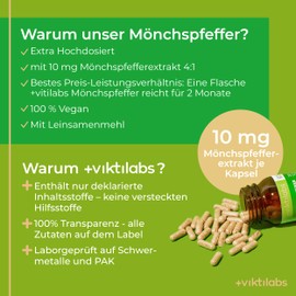 VIKTILABS© - Monk's Pepper High Dose Capsules - 60 Capsules Each 10 mg Monk Pepper Extract (4:1) | 2-Month Supply | Vegan | Gluten and Lactose Free | No Artificial Additives (1 Pack))