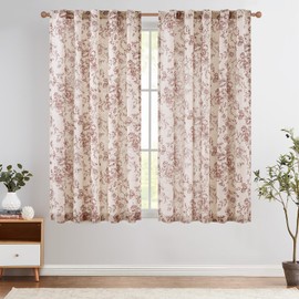 Jinchan - Cortinas florales de mezcla de lino para sala de estar de 63 pulgadas de largo, con estampado de ladrillo, rojo, con bolsillo para barra trasera, diseño de flores de peonía, juego de 2