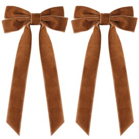 2PCS Velvet Hair Bows Ribbon Hair Clips, Ponytail Holder Slides Metal Clips French Barrette Big Fall Alligator Hair Clips Hair Accessories for Women Girls Toddler (Brown-A)