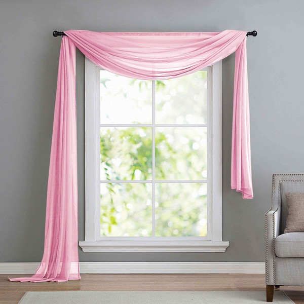 Pelmet Freehand Decoration Made of Transparent Voile, the Ideal Addition to Our Curtains, 140 x 600 cm, Light Pink, 560