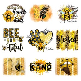 9Pcs Bee Humble Kind Iron On Decals for Clothing Fashion Bees Iron On Patches DIY Heat Transfer Stickers for T-Shirt Jean Appliques