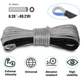 KHGUZ 0.19“ x 49 Ft Car Synthetic Winch Rope Kit, 10000LBS Heavy Duty Vehicle Winch Cable with Protecting Sleeve and Thimble, Automotive Accessories, Universal for Off Road ATV UTV (Gray)