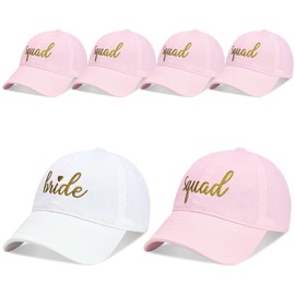 PartyGifts&beyond 6Packs Bachelorette Hat Bridesmaid Hat Bachelorette Party Favors Embroidered Bride Squad Baseball Cap(Pink)
