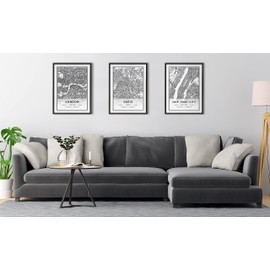 Kate and Laurel Sylvie London Modern Map Framed Canvas Wall Art by Jake Goossen, 18x24 Gray, Decorative Map of London for Wall