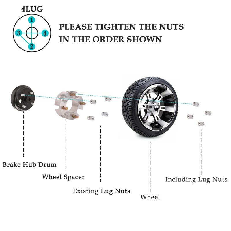 10L0L Golf Cart 2 inch Wheel Spacers for EZGO, Club