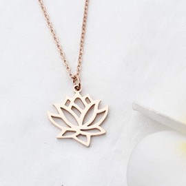 bobauna Stainless Steel Lotus Flower Pendant Necklace Yoga Jewelry Inspirational Gift for Her (Lotus Flower Necklace RG)