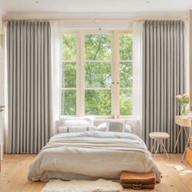 OYRING Pinch Pleat Curtain 52W x 84L Inches Window Treatment Indoor Outdoor, Triple Weave 85% Light Blocking Pleated Curtain for Living Room, Bedroom, Easy Hanging via Hooks, Light Grey, 1 Panel