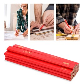 Wooden Lead Pencils 10pcs Red Carpenter Pencils, 170mm Flat Wooden Oval Bulk Red Lead Carpenter for Wood Working Marking ，Hard Black Pencils Woodwork