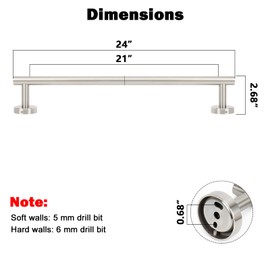 NearMoon Bath Towel Bar, Bath Accessories Thicken Stainless Steel Shower Towel Rack for Bathroom, Towel Holder Wall Mounted (1 Pack, Brushed Nickel, 24 Inch)