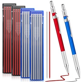 Gersoniel 2 Pcs Welders Pencil with 48 PCS Round Refills Mechanical Pencils Metal Welding Marker for Tube Pipe Fitter Welder Steel Construction Woodworking (Red, Silver)
