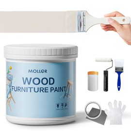 Mollor Matte Finish Wood Paint for Furniture, Durable Cabinet Countertop Paint Easy Application for DIY Projects, Wood, Metal, Home Decor and More(16OZ, Cream White with Tools)