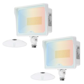kadision 55W LED Flood Light with Dusk-to-Dawn Photocell, 3000K/4000K/5000K Selectable, 120V 6600lm IP65 Waterproof Knuckle Mount Outdoor Security Lights, ETL Listed, White 2-Pack