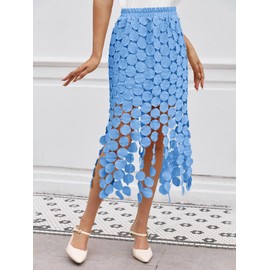 Cicy Bell Womens Hollow Out Maxi Skirts Summer High Waisted Boho Fringe Hem Skirt Beach Vacation Outfits Blue