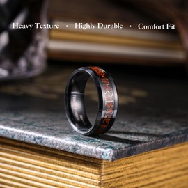 King Will Tungsten Carbide Wedding Band for Men - 8mm Black Plated High Polished Inlay Norse Viking Rune Rings for Any Ocassion Ring Comfort Fit 9