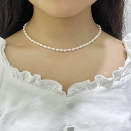 Sterling Silver White Freshwater Cultured Small Pearls Choker Necklace for Women