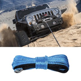 Alieemo 1/4'' x 50 Ft Car Synthetic Winch Rope Kit, 10,000LBs Winch Cable Line with Protecting Sleeve and Thimble, Universal Car Accessories for ATV UTV (Blue)
