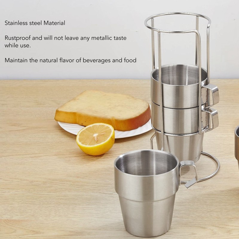 Stainless Steel Camping Cup Set of 4 Double Layer Coffee