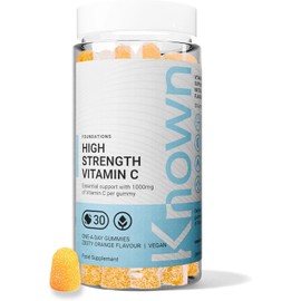 Delicious Vitamin C Gummies by Known - 1000mg Vitamin C for Collagen & Energy - Natural Fresh Orange Flavour - 30 Vegan Gummies, 1 Month