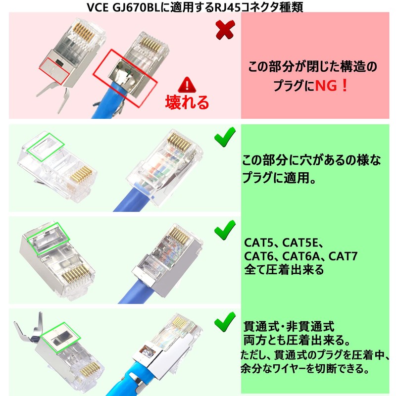 VCE GJ670BL Penetrating RJ45 Crimping Pliers, Crimping Pliers, For CAT6A,