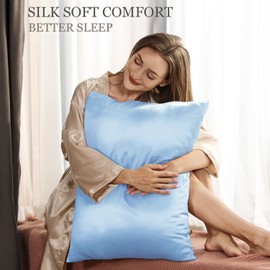 Adubor 100% Mulberry Silk Pillowcase for Hair and Skin with Hidden Zipper, Both Side 23 Momme Silk, 900 Thread Count (20x36inch, King Size, Sky Blue, 1pc)
