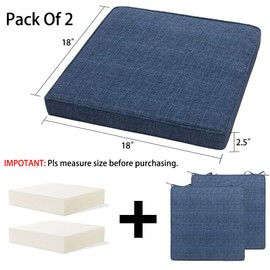 Magpie Fabrics Indoor/Outdoor Waterproof Square Corner Seat Cushion, 18" x 18" x 2.5", 2 Pack, Weather Resistant Universal Seat Cushions, for Patio Garden Dining(Navy Blue Textured)