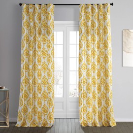 HPD Half Price Drapes Damask Printed Curtains Luxury Cotton Curtains 84 Inches Long (1 Panel) Room Darkening Window Curtains for Bedroom & Living Room, 50W x 84L, Yellow Damask Ornate