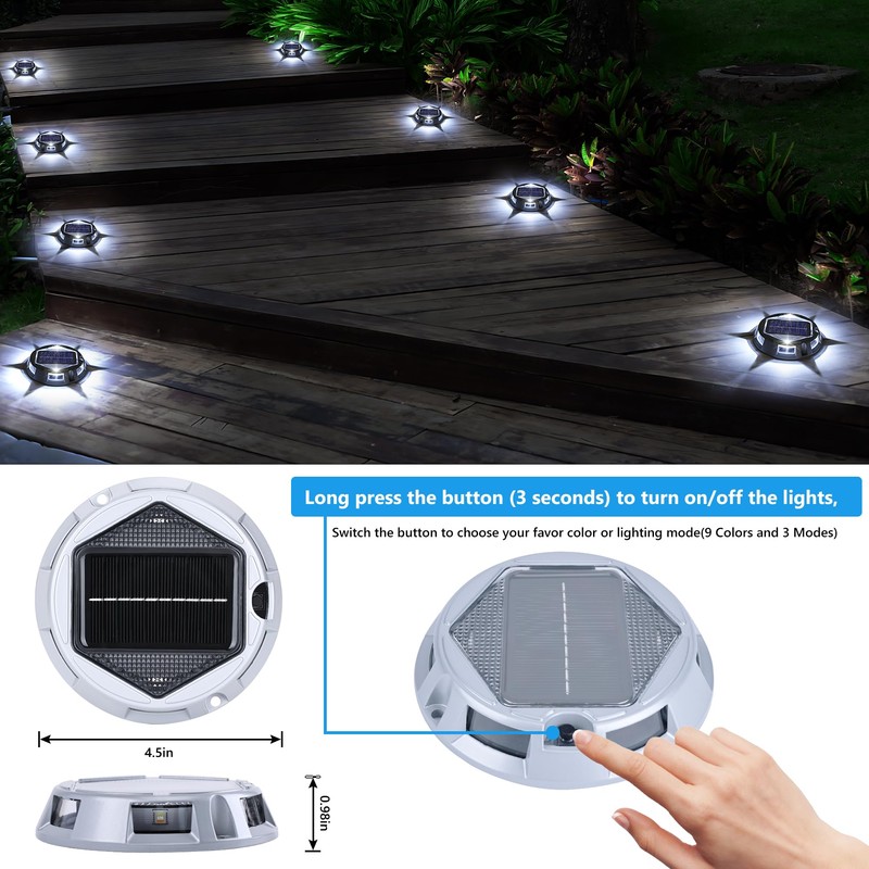 Solar Deck Light Outdoor, 6 Pack 9 Colors in 1