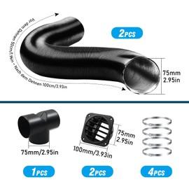 DTNESS 75mm Auto Heater Pipe Ducting, 9Pcs T-Branch Warm Air Outlet Vent Kit, Vent Hose for We-Basto Pro-pex Ebers-pacher Diesel Parking Heater