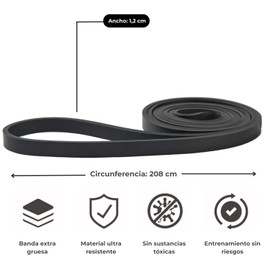 Resistance Band 15 kg Black - Natural Latex Elastic Band 208 cm for Exercise, Crossfit, Strength, Pull Ups, Yoga, Pilates, Rehabilitation, Glutes, Legs (Black, Medium (15 kg)