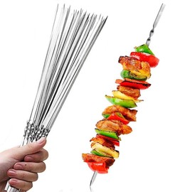 WUMZIRA Pack of 20 Stainless Steel Barbecue Skewers, 30 cm Stainless Steel Barbecue Skewers, Barbecue Cutlery Set for Camping Grill, Sticks Roasting Sticks, Kebab Skewers, Campfire Grill Fork for Meat