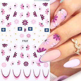 5Sheet Nagelsticker Selbstklebend, 3D Blumen Nail Art Stickers Daisy Wildblumen Frühling Blumen Nagel Aufkleber Sticker 3D Nail Nageldesign DIY Maniküre Dekoration(5Blatt)