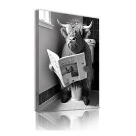 Muovel Badezimmer Leinwand Bilder,Schottische Hochlandrind Wandkunst,Schwarz-Weiß Tier In Der Badezimer Deko Bilder Toilette Badezimmer Wohnkultur - Ohne Rahmen (30x40cmx1pcs,Style 12)