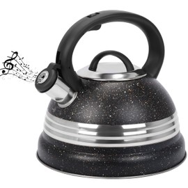 Belle Vous Black Whistling Tea Kettle - 3L Tea Pot for Stovetop/Induction Stove Top - Stainless Steel Hot Water Camping Kettle Teapot for Tea/Coffee